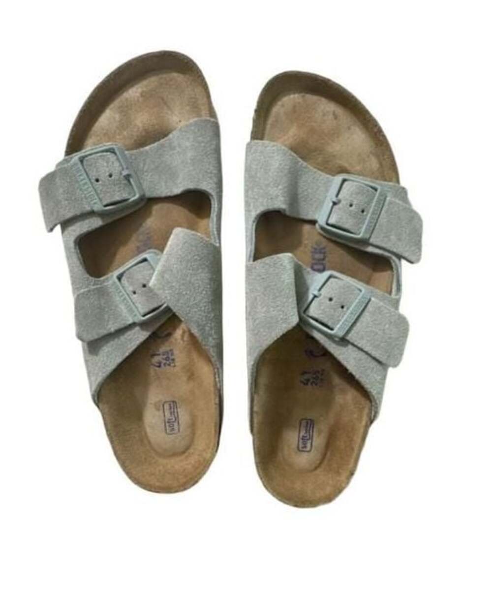 Birkenstock Arizona Soft Footbed Suede Leather Sandals Light Blue Size 41